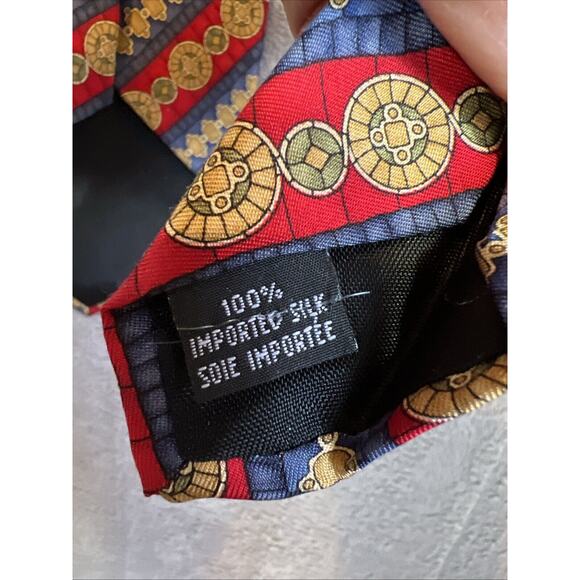 Metropolitan Museum Of Art Tie Silk Red Blue Gold Medallion Stripe Print 4"x58" - Picture 5 of 6